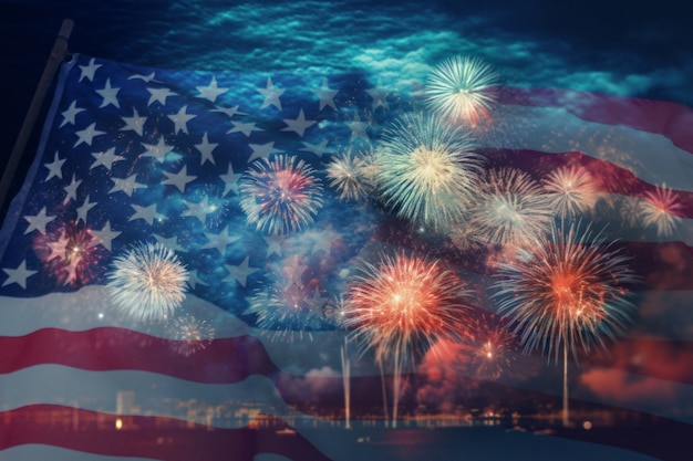 Usa flag with fireworks collage