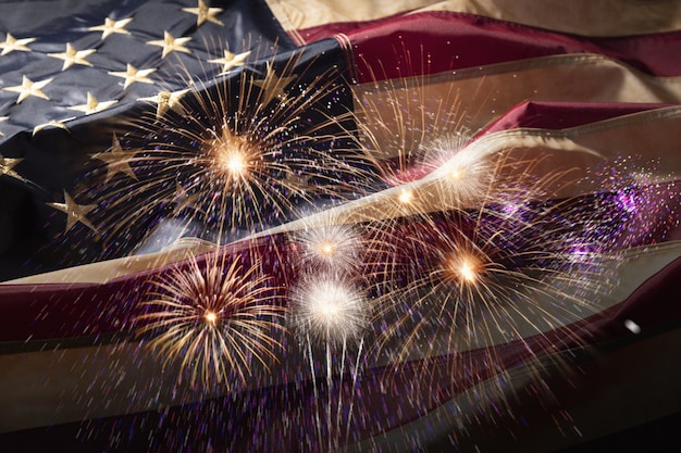 Usa flag with fireworks collage