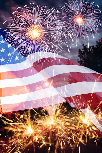 Usa flag with fireworks collage