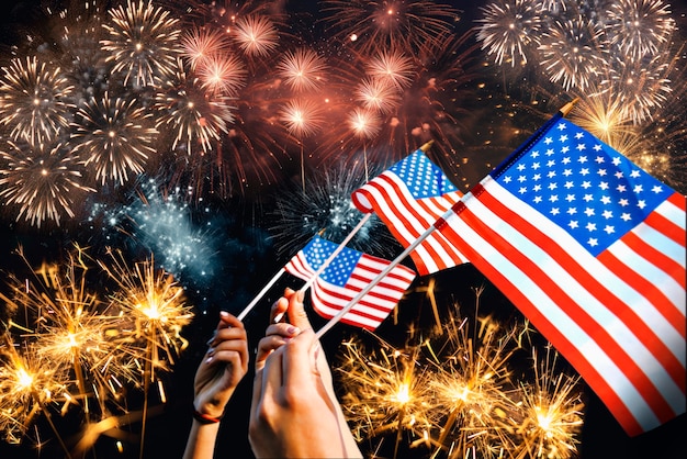 Usa flag with fireworks collage