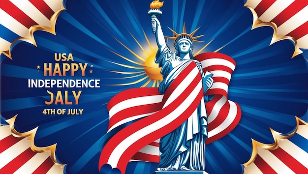 USA Happy Independence Day 4th of July Flyer banner poster greeting card Template with flag