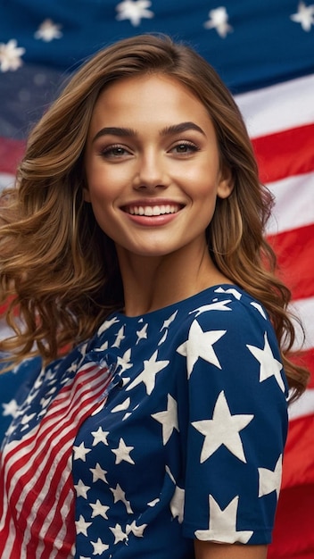 USA Independence Day Celebration Vibrant 4K Portrait of a Joyful Woman