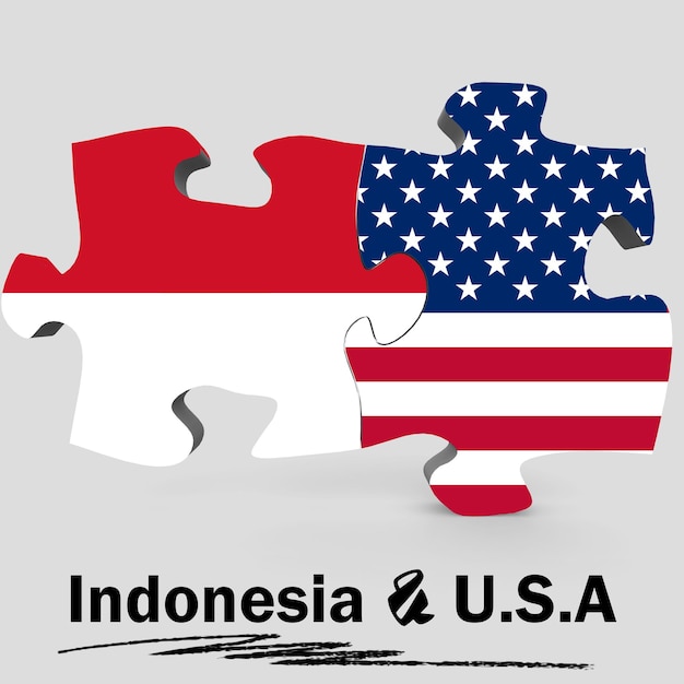 USA and Indonesia flags in puzzle