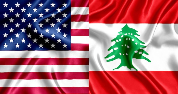 USA and Lebanon flag silk