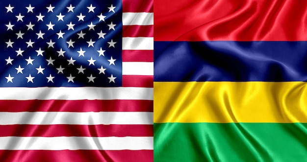 USA and Mauritius flag silk