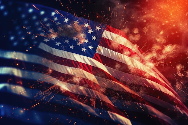 USA national flag with fireworks Festive background Generative AI