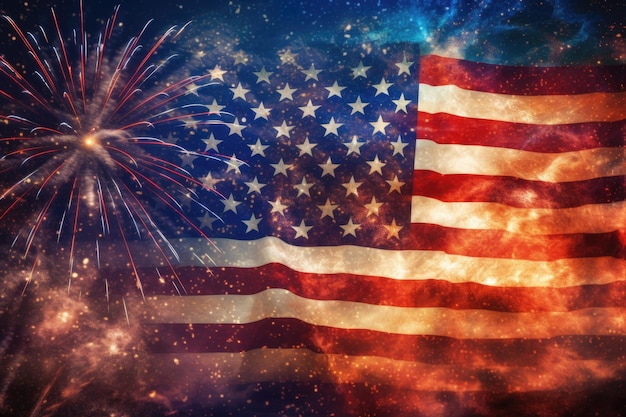 USA national flag with fireworks Festive background Generative AI