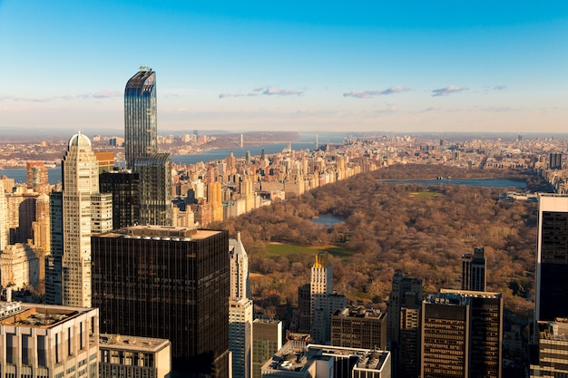 USA. New York City. View from a skyscraper of Central Park. Early spring