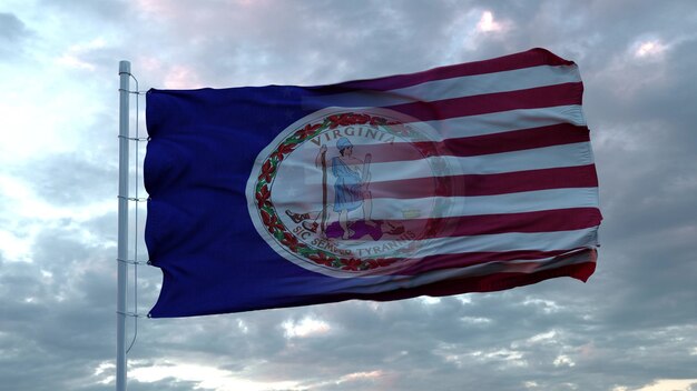 USA and Virginia Mixed Flag waving in wind