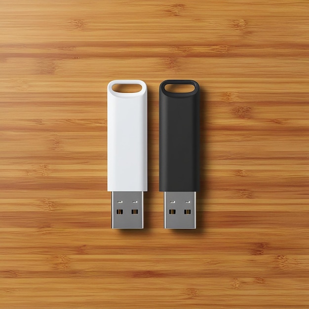 USB flash drive mockup isolated on branding background Clean template blank plastic front back side view