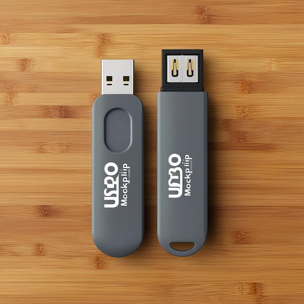 USB flash drive mockup isolated on branding background Clean template blank plastic front back side view