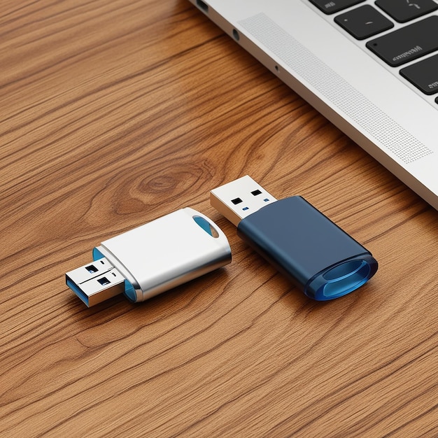 USB flash drive mockup isolated on branding background Clean template blank plastic front back side view