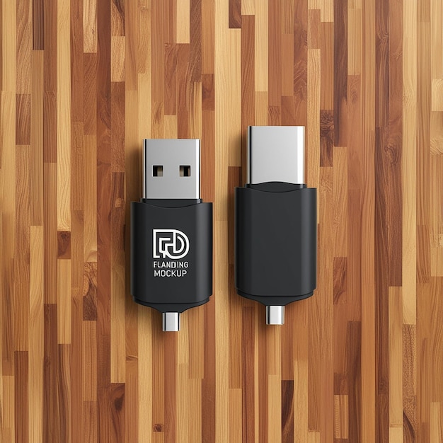 USB flash drive mockup isolated on branding background Clean template blank plastic front back side view