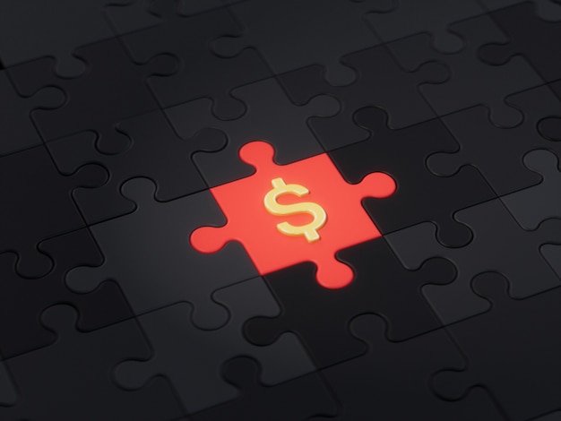 USD Different Unique Jigsaw Puzzle Piece Crypto Currency 3D Illustration Concept Render