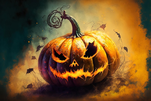 Use digital paint blurring methods for this watercolor artwork of a Halloween pumpkin