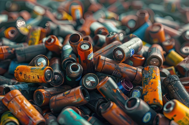 Used Alkaline batteries toxic waste recycling and ecology issues concept background