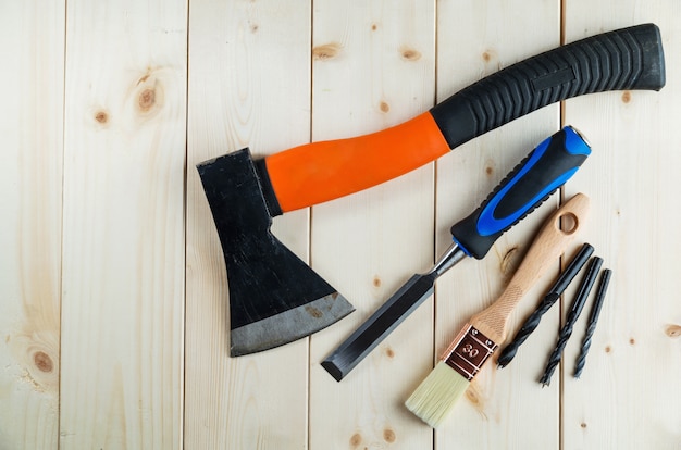 Used joiner's or carpenter tools on wooden desk