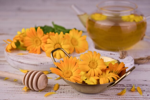 Useful calendula flowers for teaCloseup