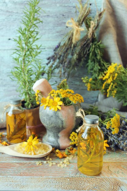 Useful plants oils and tinctures lavender flowers calendula tansy and rosemary