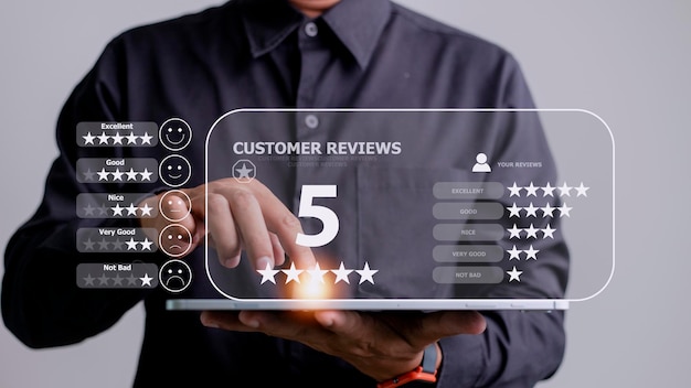 User gives rating to service experience on online application, Customer review satisfaction feedback