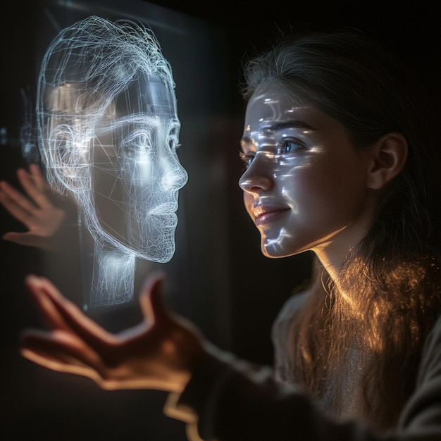 User interacting with a 3D holographic display using hand gestures