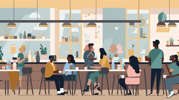 Users at a Coffee Shop Illustration for a Modern Company