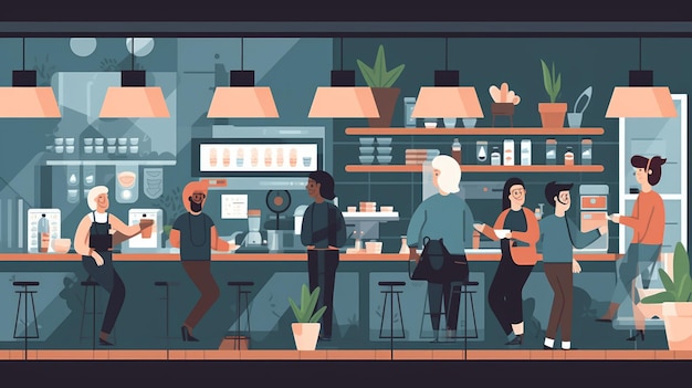 Users at a Coffee Shop Illustration for a Modern Company