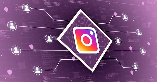 Users united by one technological network with the social network Instagram 3d