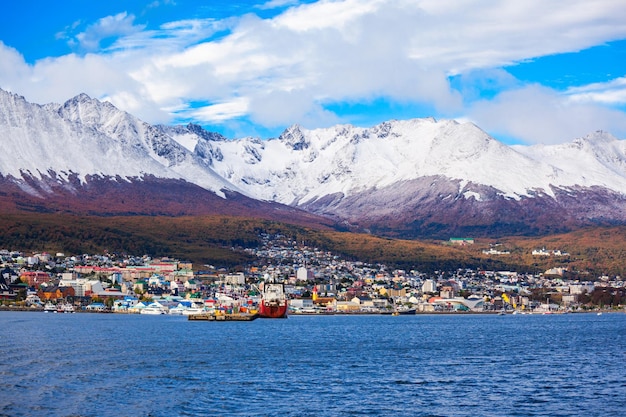 Ushuaia aerial view. Ushuaia is the capital of Tierra del Fuego province in Argentina.