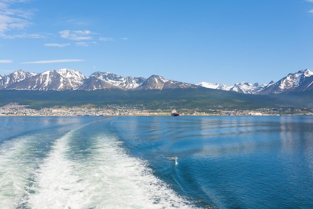 Ushuaia cityscape from Beagle channel Argentina landscape