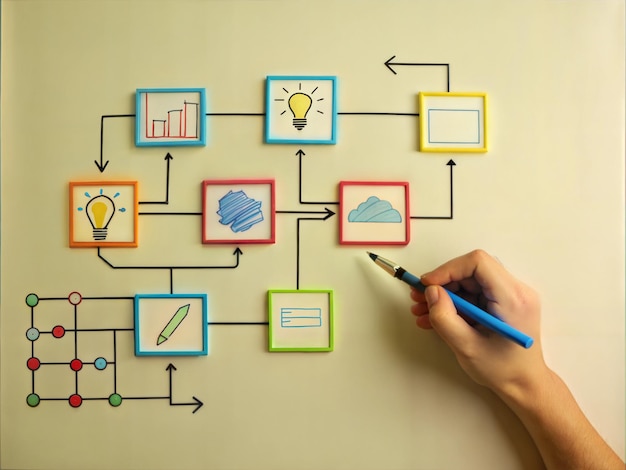 Photo usiness process flowchart on clipboard