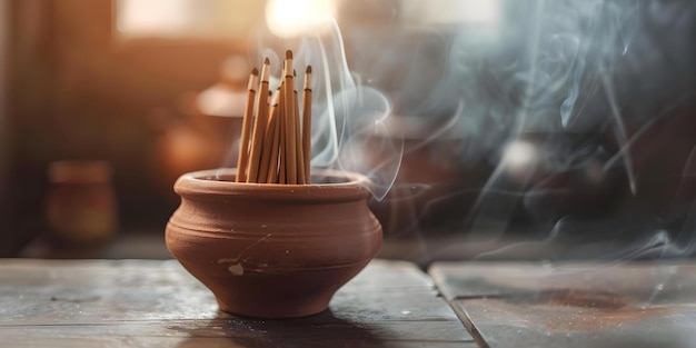 Using Clay Pots for Burning Incense Sticks Represents Natural Elements in Ayurvedic Practices Concept Ayurveda Incense Sticks Clay Pots Natural Elements Traditional Practices