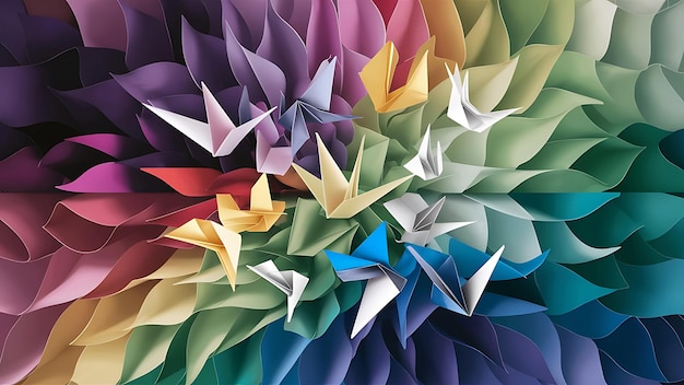 Photo using colorful origami paper as the background of an abstract wallpaper