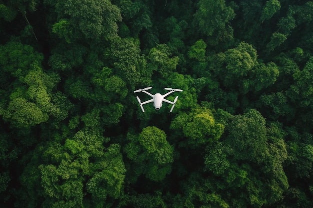 Photo using drone technology for aerial forest surveys a generative ai