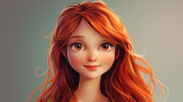 Using Illustrator this illustration depicts a girl with red hair and a friendly smile