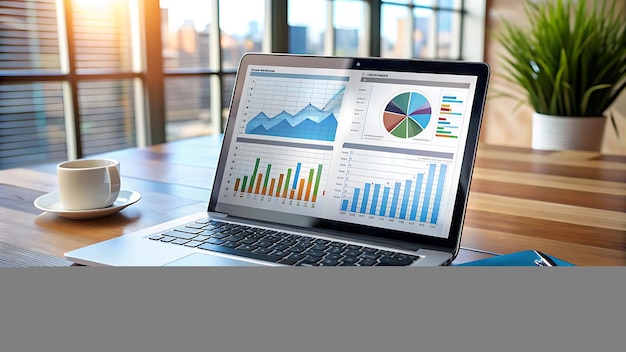 using a laptop with graphs and charts on a laptop computer