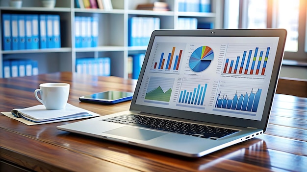 using a laptop with graphs and charts on a laptop computer