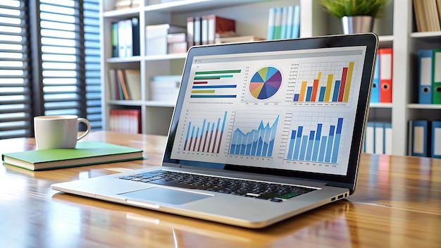 using a laptop with graphs and charts on a laptop computer