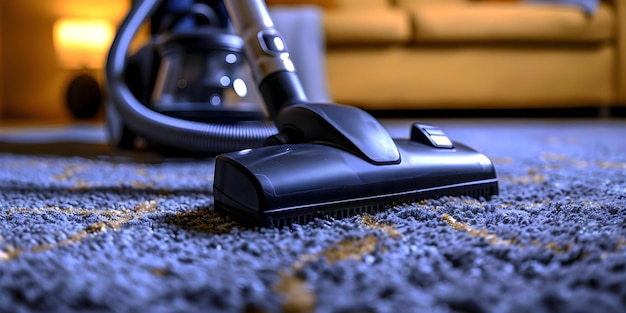 Photo using a modern vacuum cleaner to clean the carpet at home concept carpet maintenance modern cleaning appliances home cleaning tips