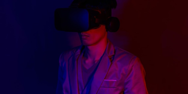 Using VR glasses simulated world of metaverse body posture