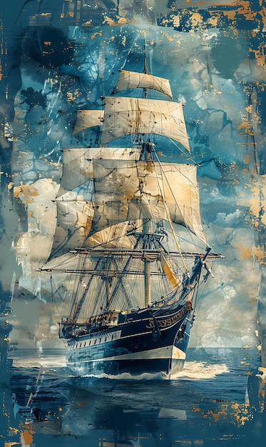 Uss Constitution in Boston With Wooden Plank Texture Nautica Illustration Trending Background Decor