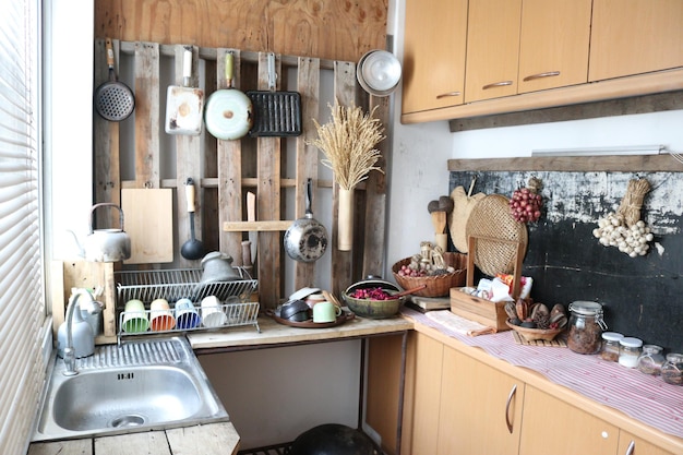 Utensils on kitchen cabinet