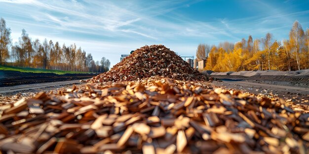 Photo utilizing wood chips for energy generation in a biomass power plant concept biomass power plant renewable energy wood chips utilization sustainable energy clean power generation