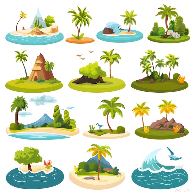 Photo utopia island scenery png element set on isolated on white background flat design