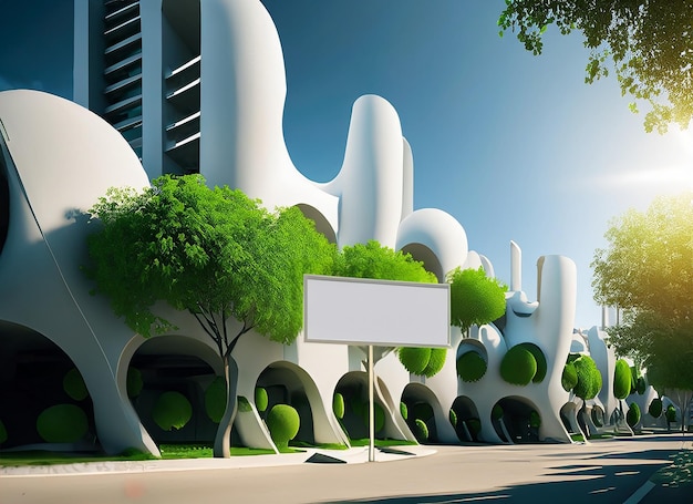 Utopian future city with bilboard white building