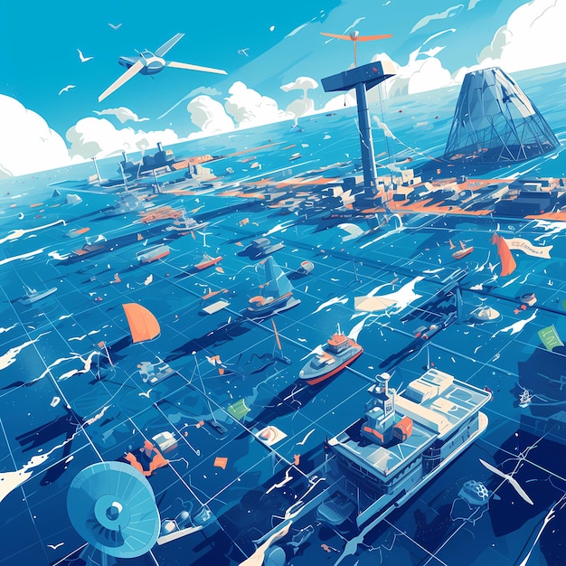 Photo utopian seaport future of oceanic living