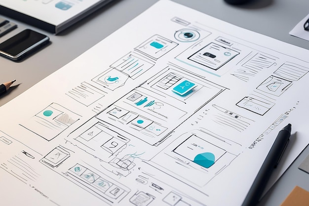 Photo ux graphic designer creative sketch planning application process development protot generative ai