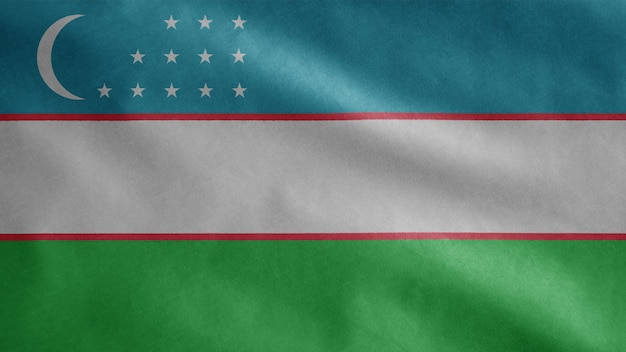 Uzbekistan flag waving in the wind. Uzbek template blowing, soft and smooth silk. Cloth fabric texture ensign background. Use it for national day and country occasions concept.