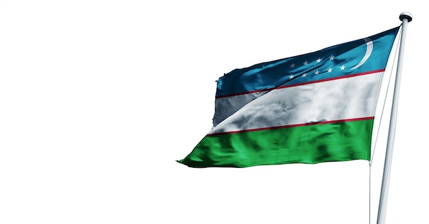 uzbekistan waving 3D render Flag, on a blue sky background. - image