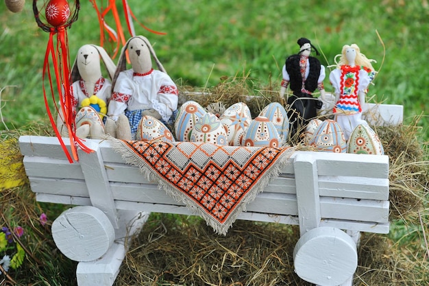 Uzhgorod in ukraine april   exhibition of easter eggs in